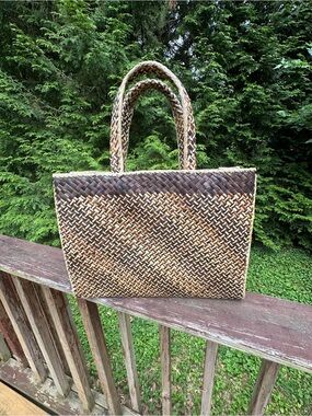 Woven Pandan Straw Tote Bag in Natural Brown